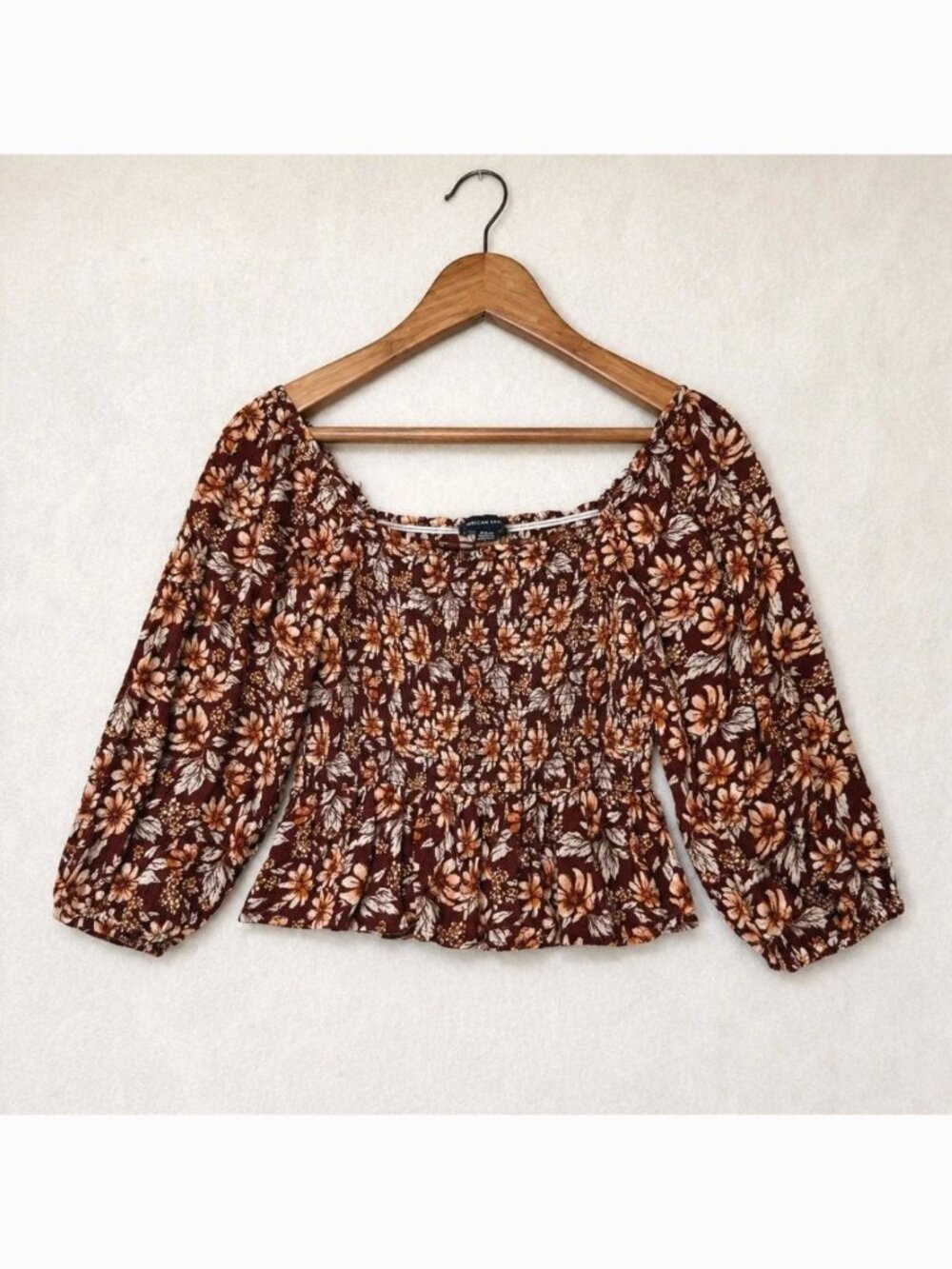 American Eagle Smocked Floral Peplum Top – Women's Small Boho